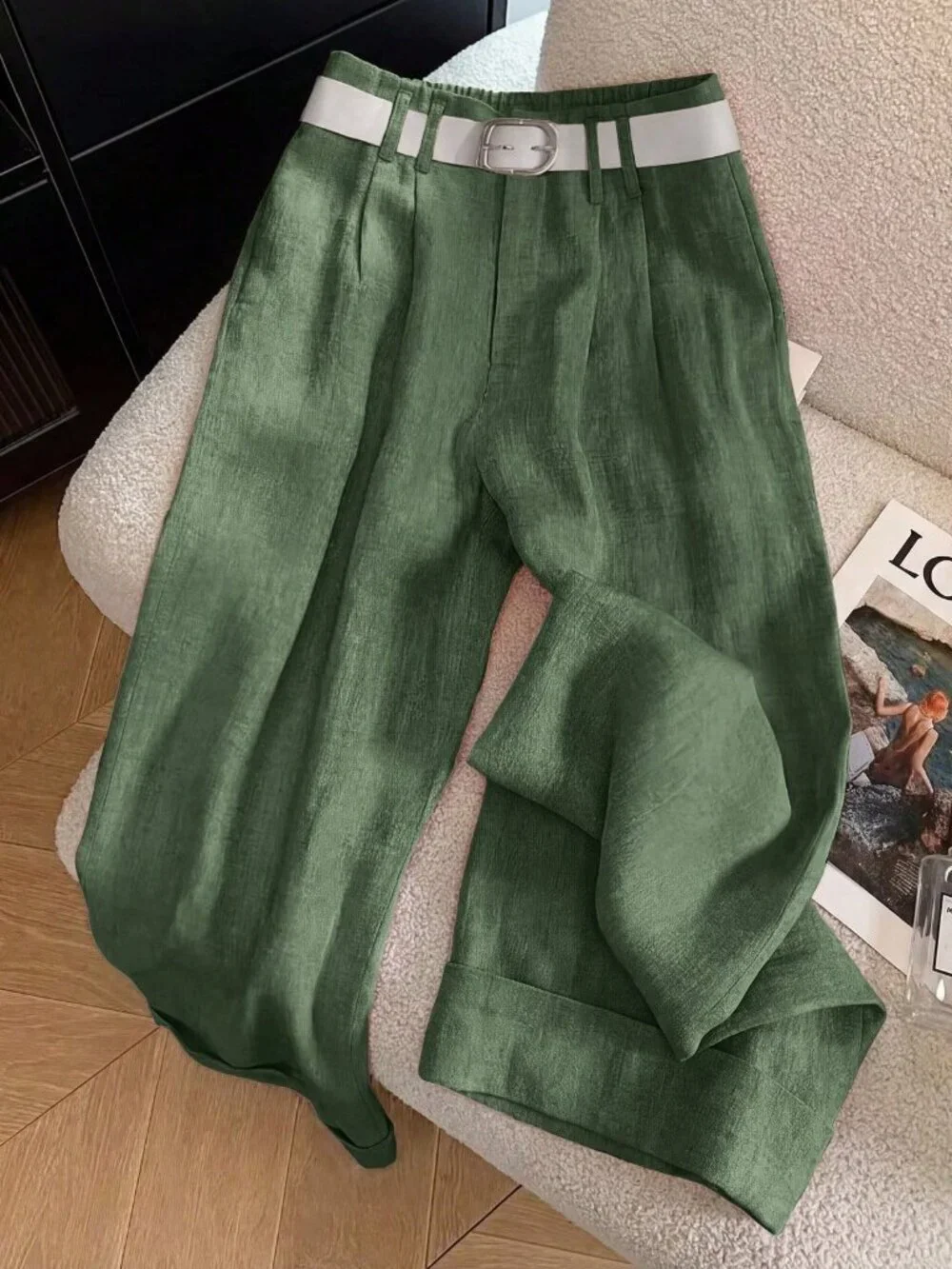 Green Casual Women's Loose Wide Leg Pants